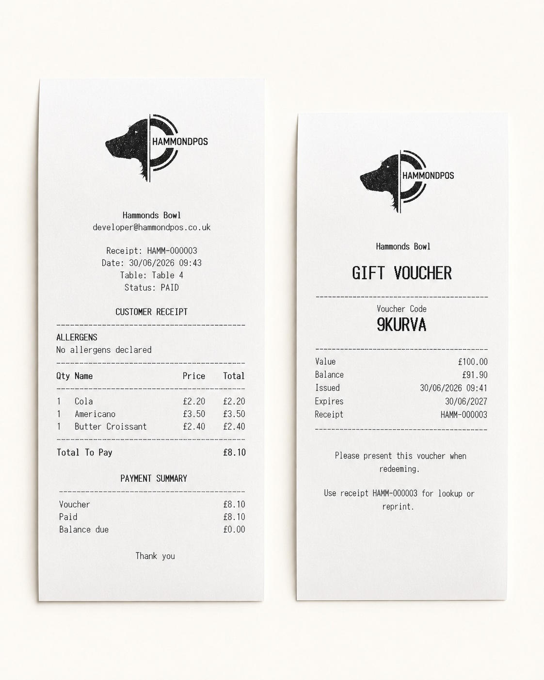 Receipt showing voucher redemption.