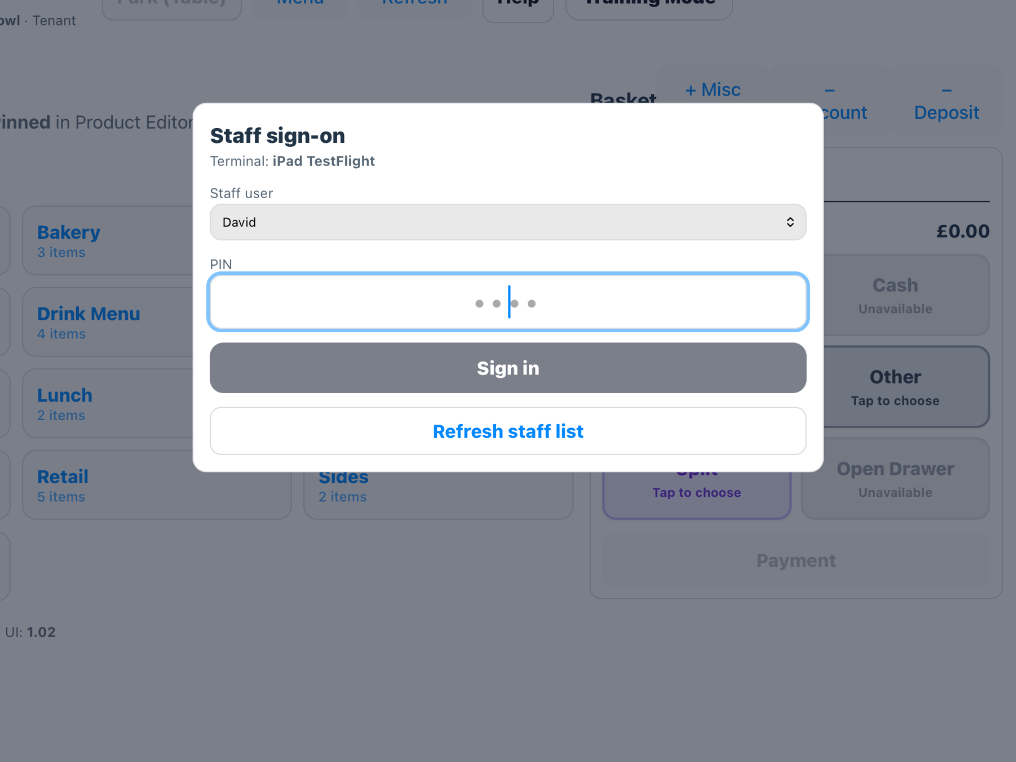 Normal sign-in screen with staff tiles.