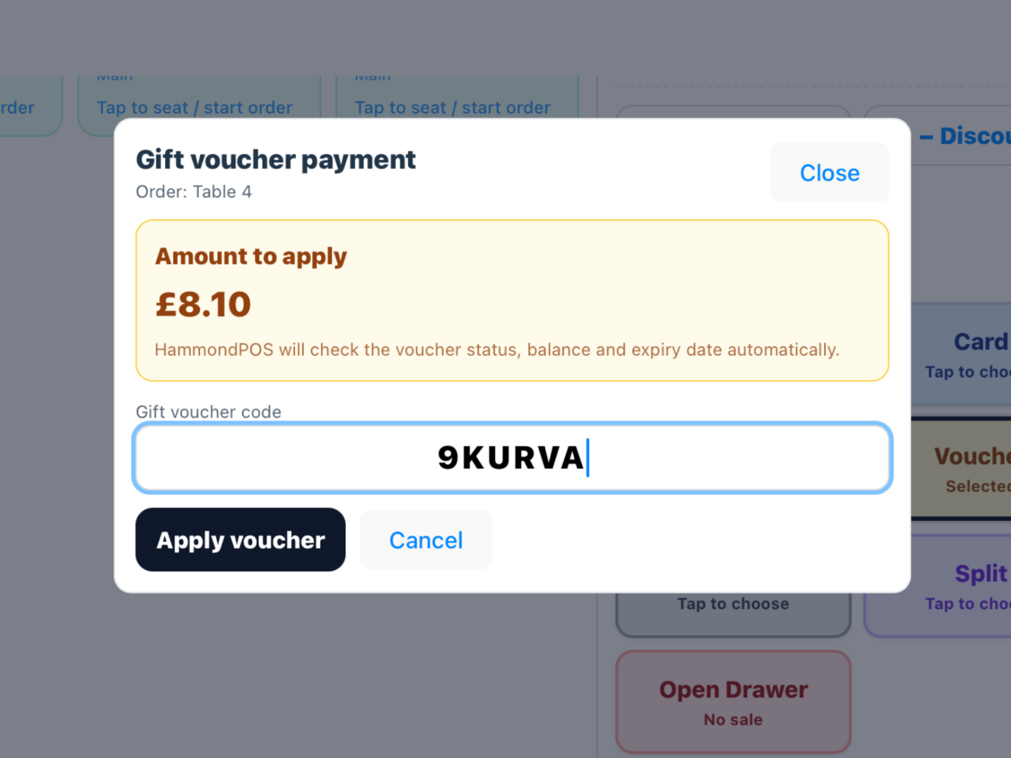 Voucher payment screen.