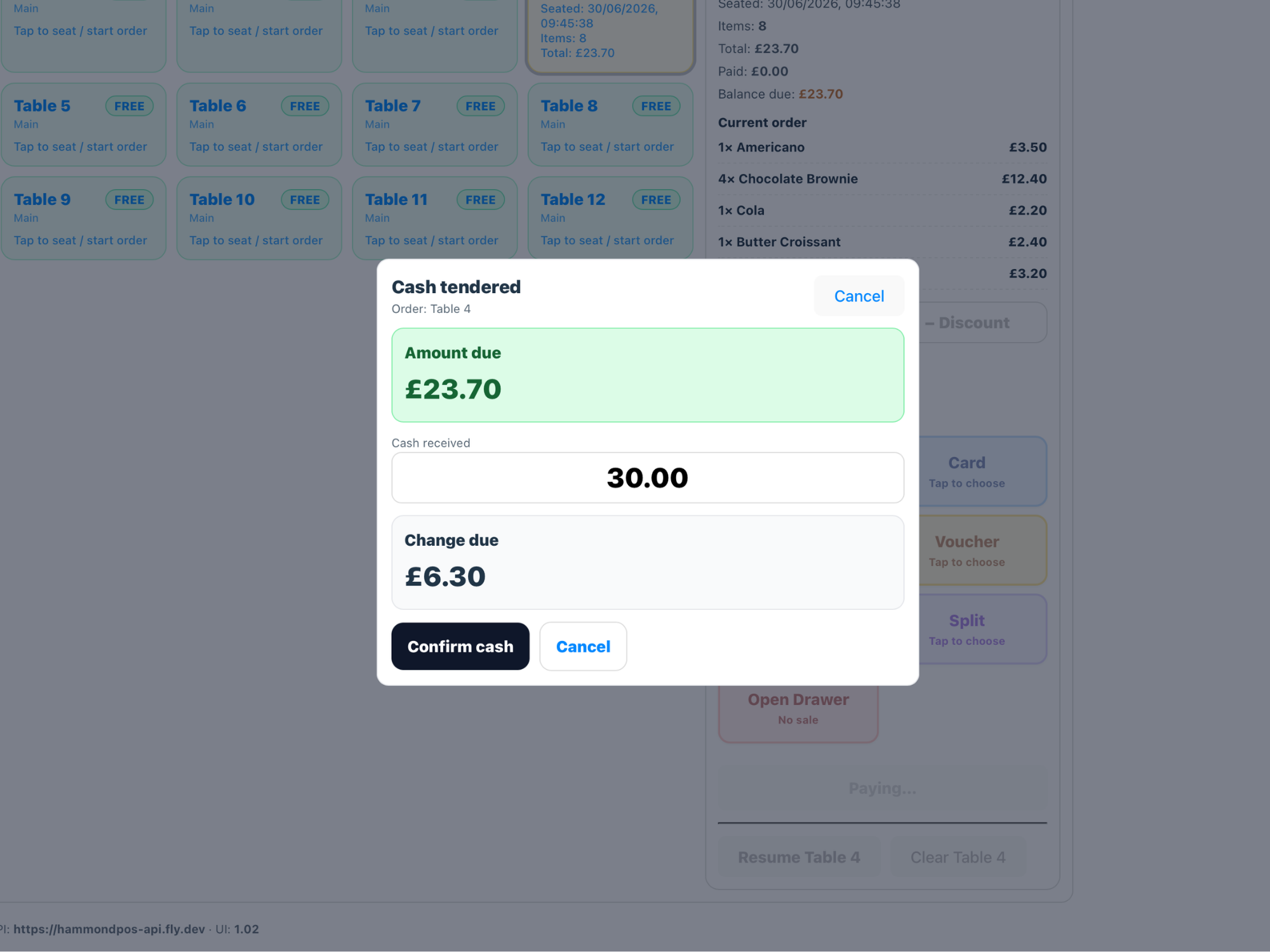 Cash tender screen.