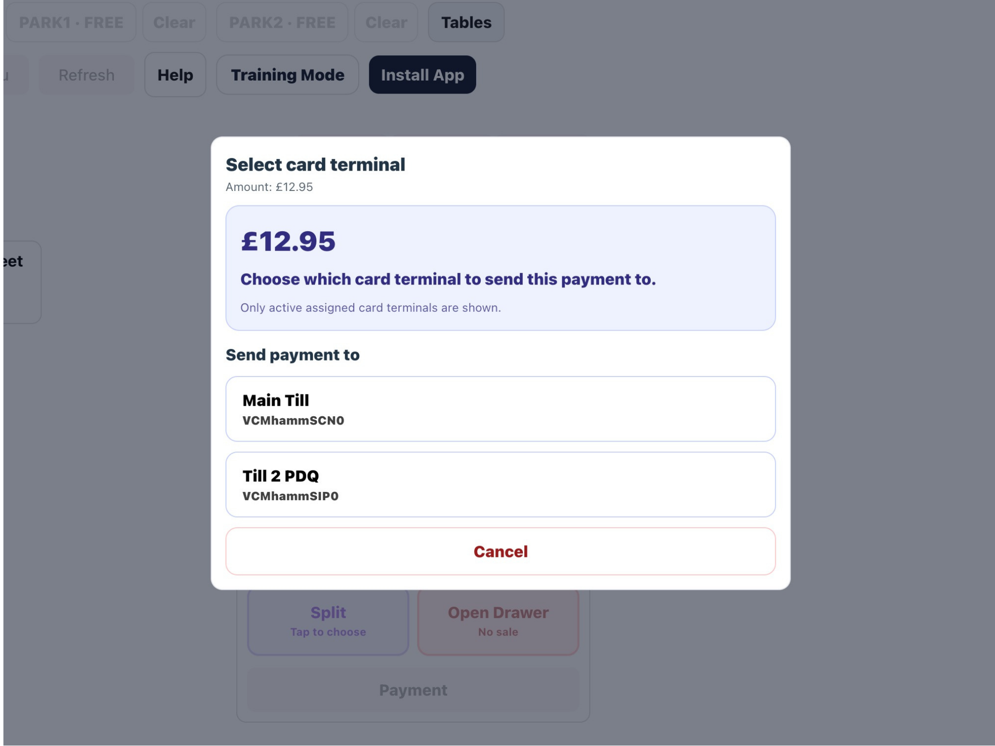 Card terminal/provider selection.