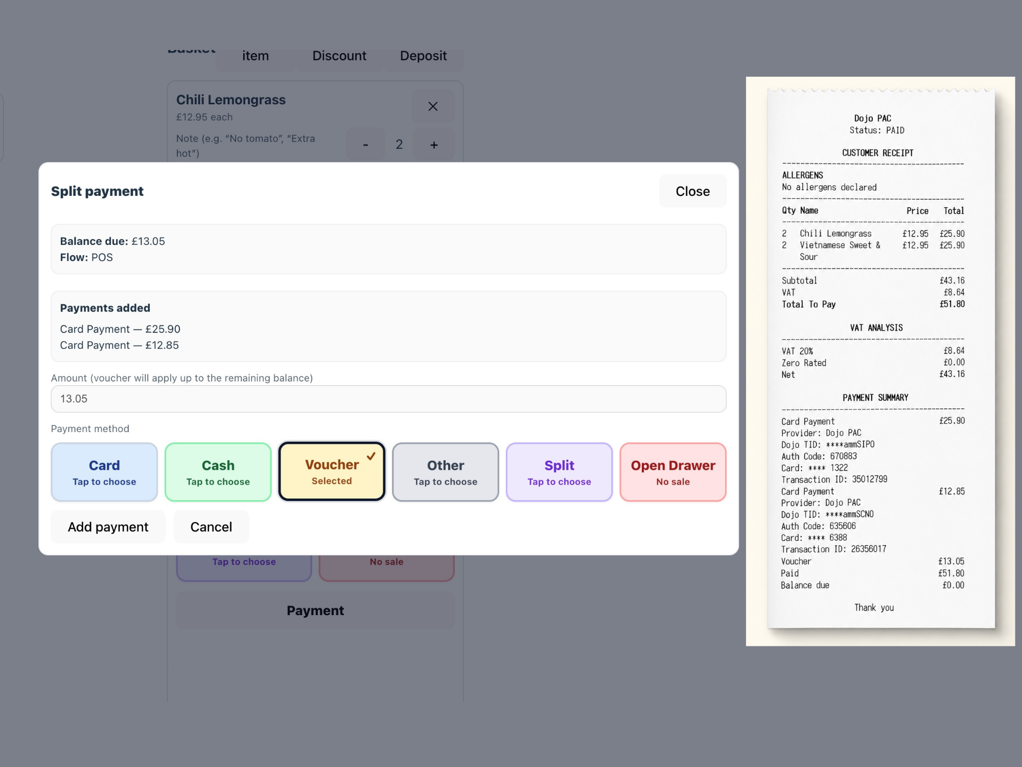 Split payment example.