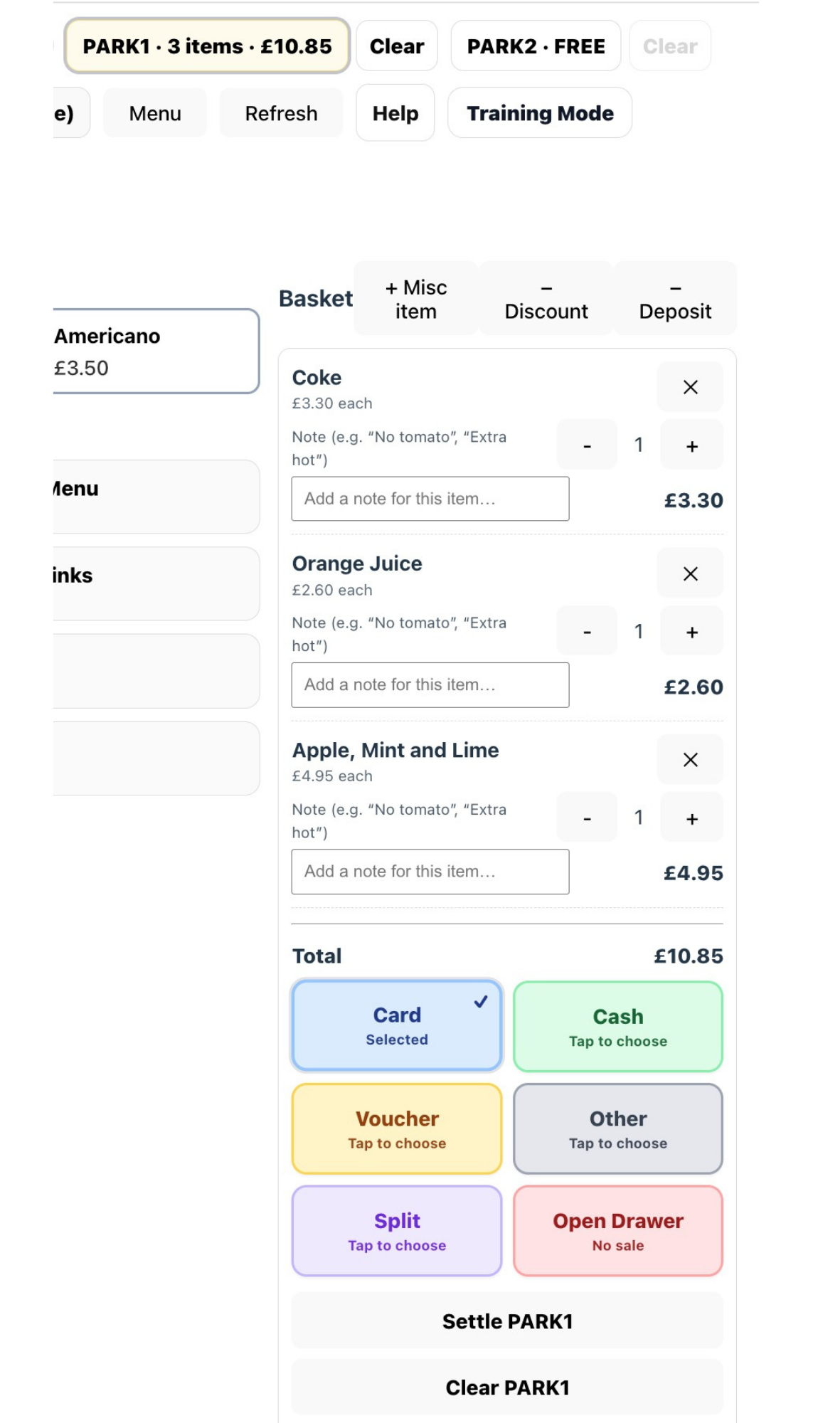 Parked order list or parked order view.