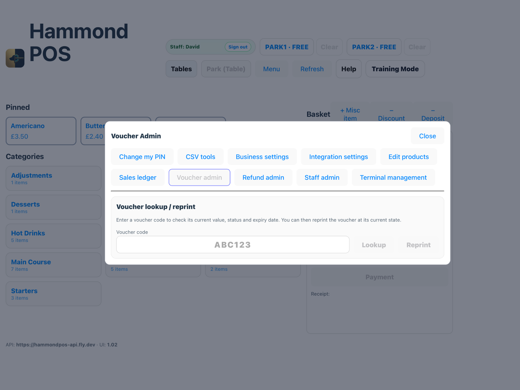 Voucher admin or issue screen.