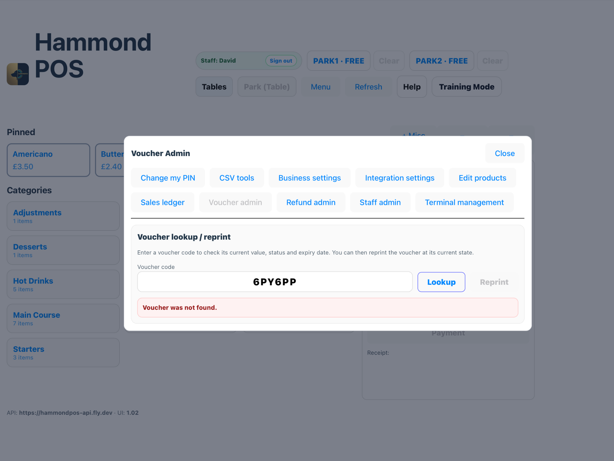 Voucher redemption or lookup screen.