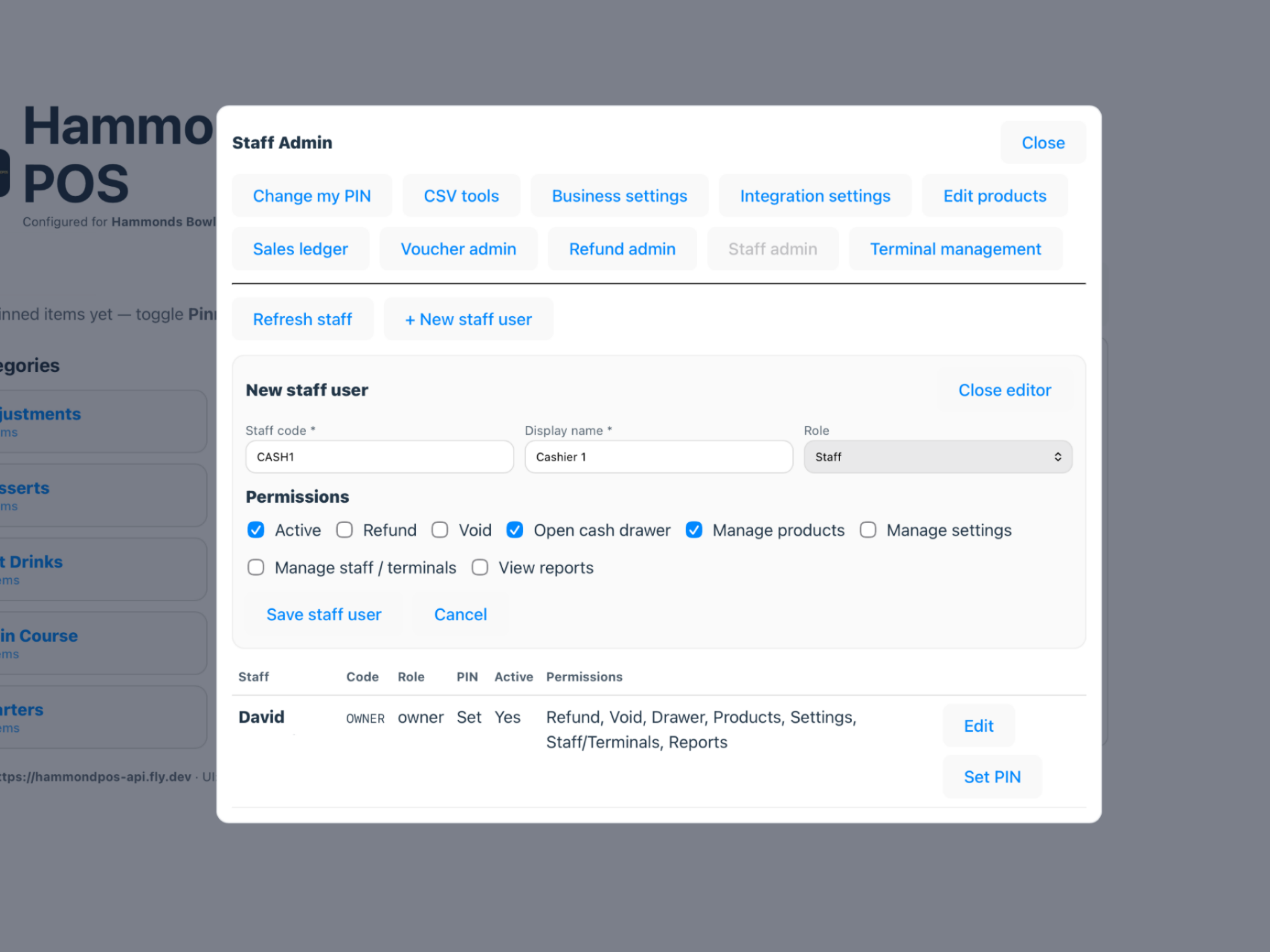 Staff user management screen.