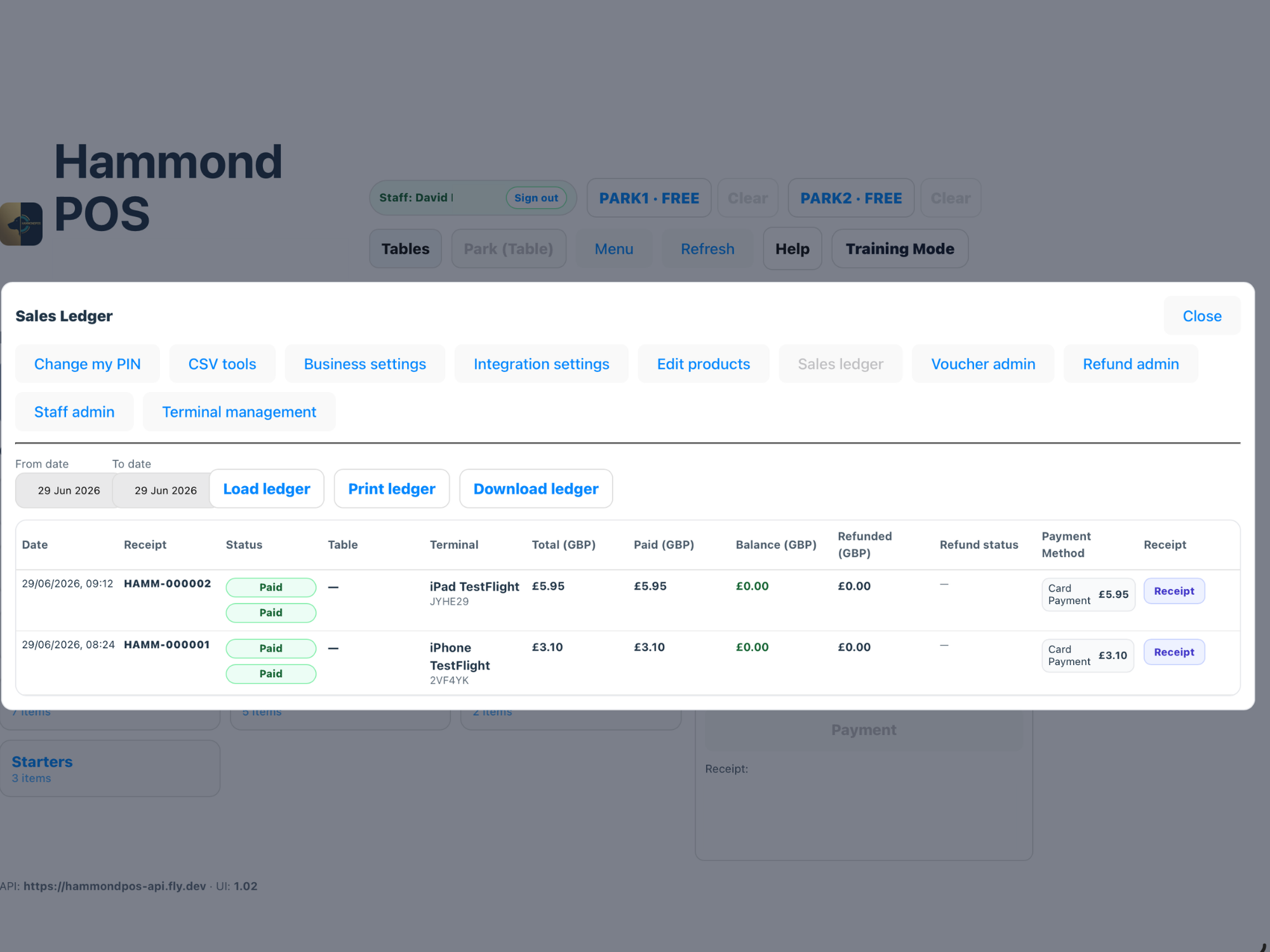 Sales ledger report.