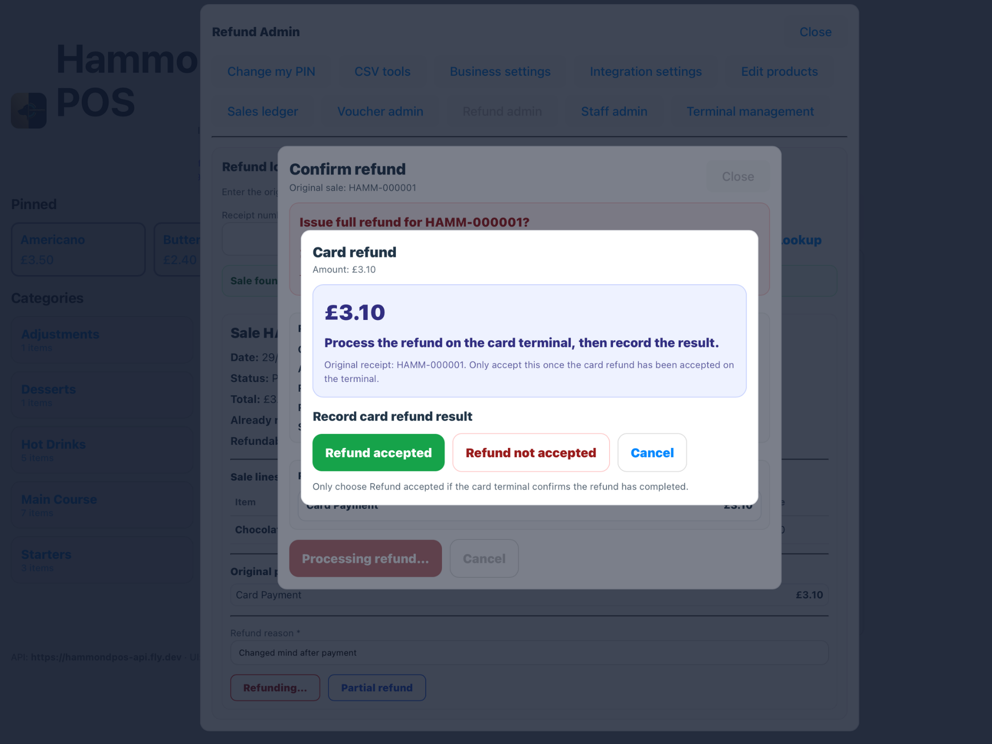 Refund detail or partial refund screen.