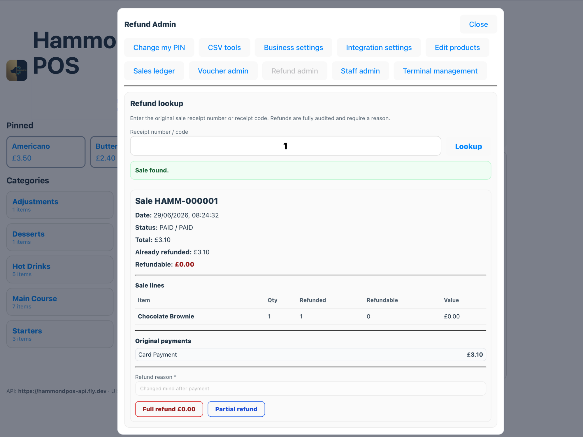 Refund completion or confirmation screen.